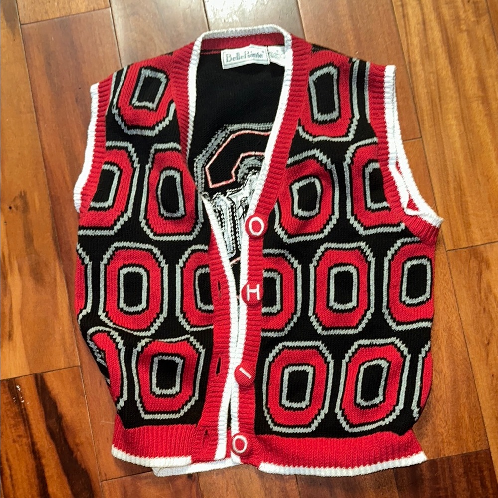 Red and Black Geometric Knit Vest Ohio state Buckeyes vintage
